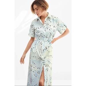 NWOT Ann Taylor Weekend Pastel Blue Green Paisley Belted Collar Dress Sz 14 READ